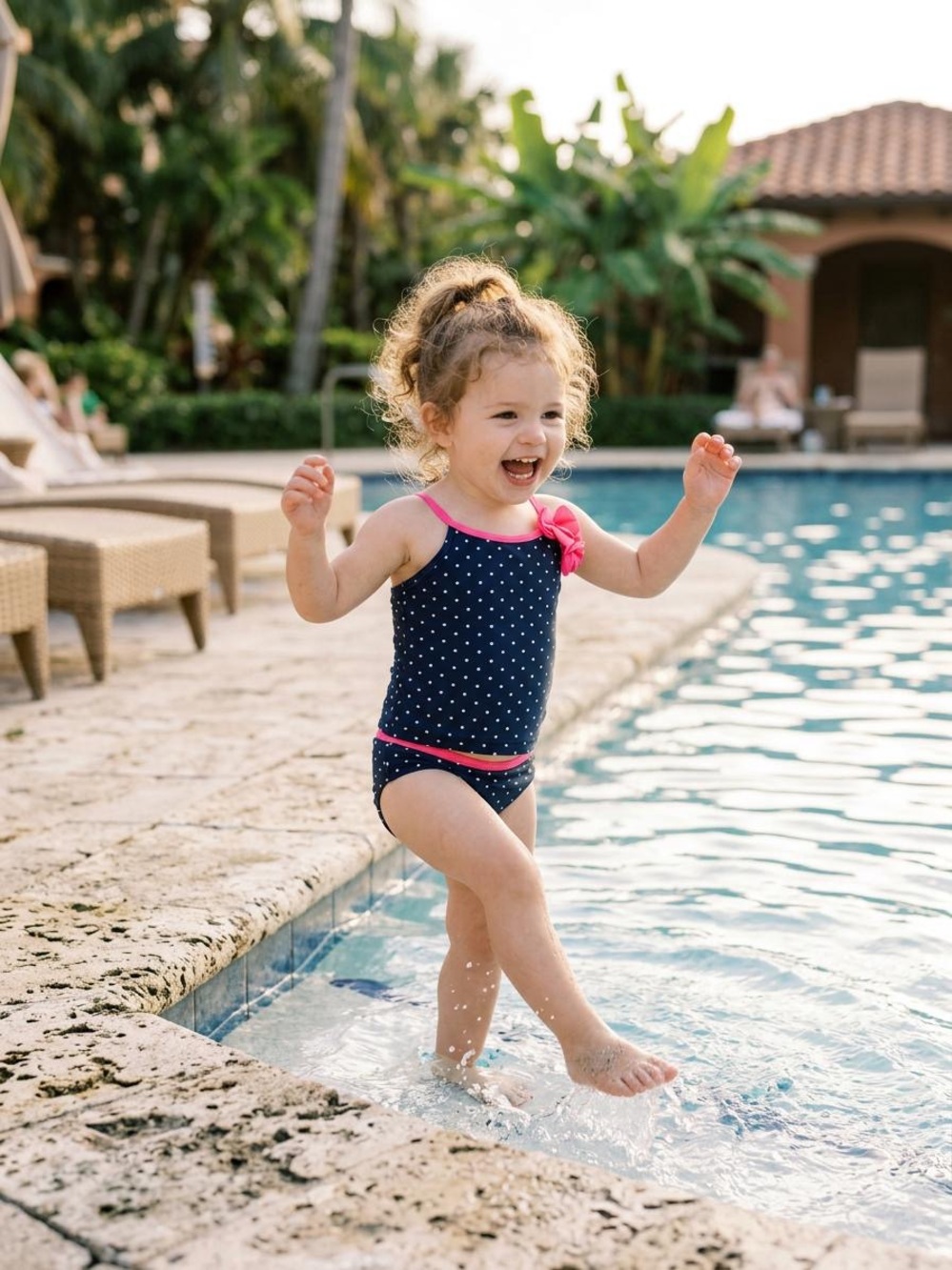 OshKosh B'gosh Navy Polka Dot Two-Piece Swim Set with Pink Trim
